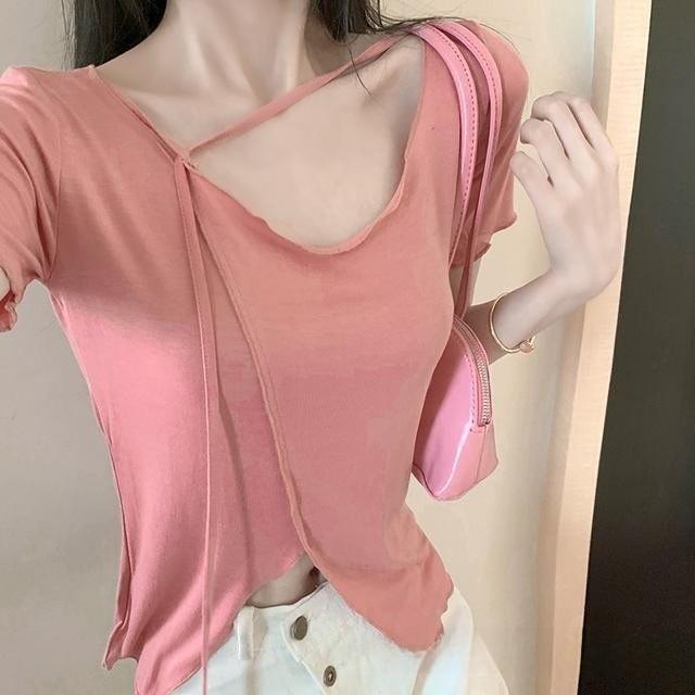 T Shirt Women Summer Oversize V Neck Casual Top With Embroidery For Daily Wear