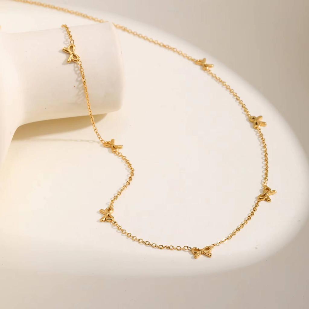 Vnox Bowknot Chain Bracelet Stainless Steel Minimalist Dainty Jewelry for Women Fashion Delicate Butterfly Knot Charm Necklaces
