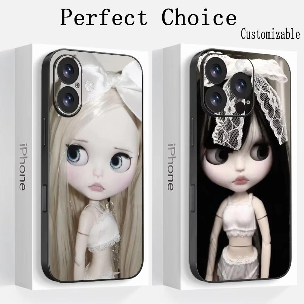 Bl-ytheS Милый дизайн модной куклы Чехол для телефона Для iPhone 17 16 16e 15 14 13 12 11 Plus Mini Pro Max Мягкий черный Ударопрочный чехол