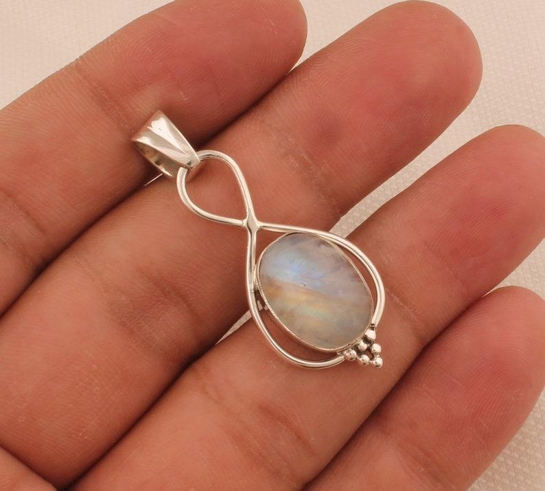 Solid 925 Sterling Silver Moonstone Gemstone Pendant Birthstone Pendant Jewelry Unisex Pendant Silver Jewelry