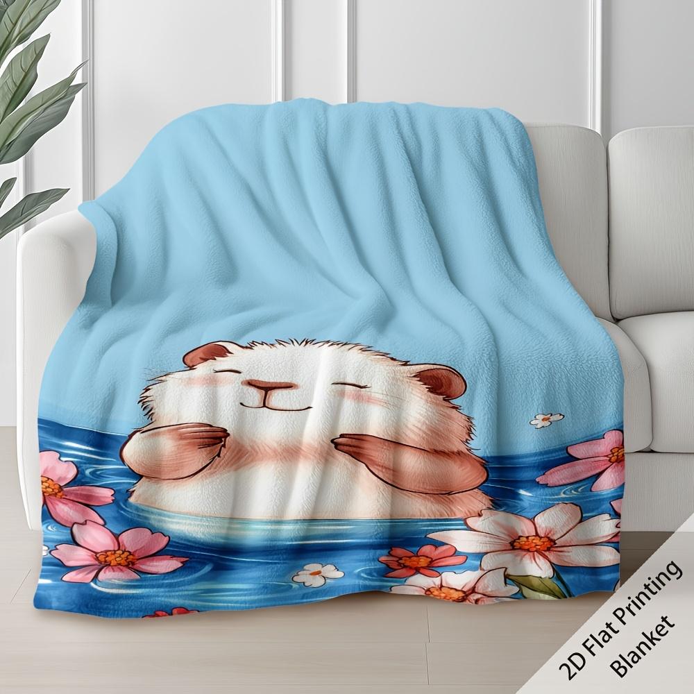 1pc a Charming Blanket Featuring a Hamster Enjoying a Flower Bath Made from Lightweight Flannel. Perfect for Use on a Sofa Bed Dur