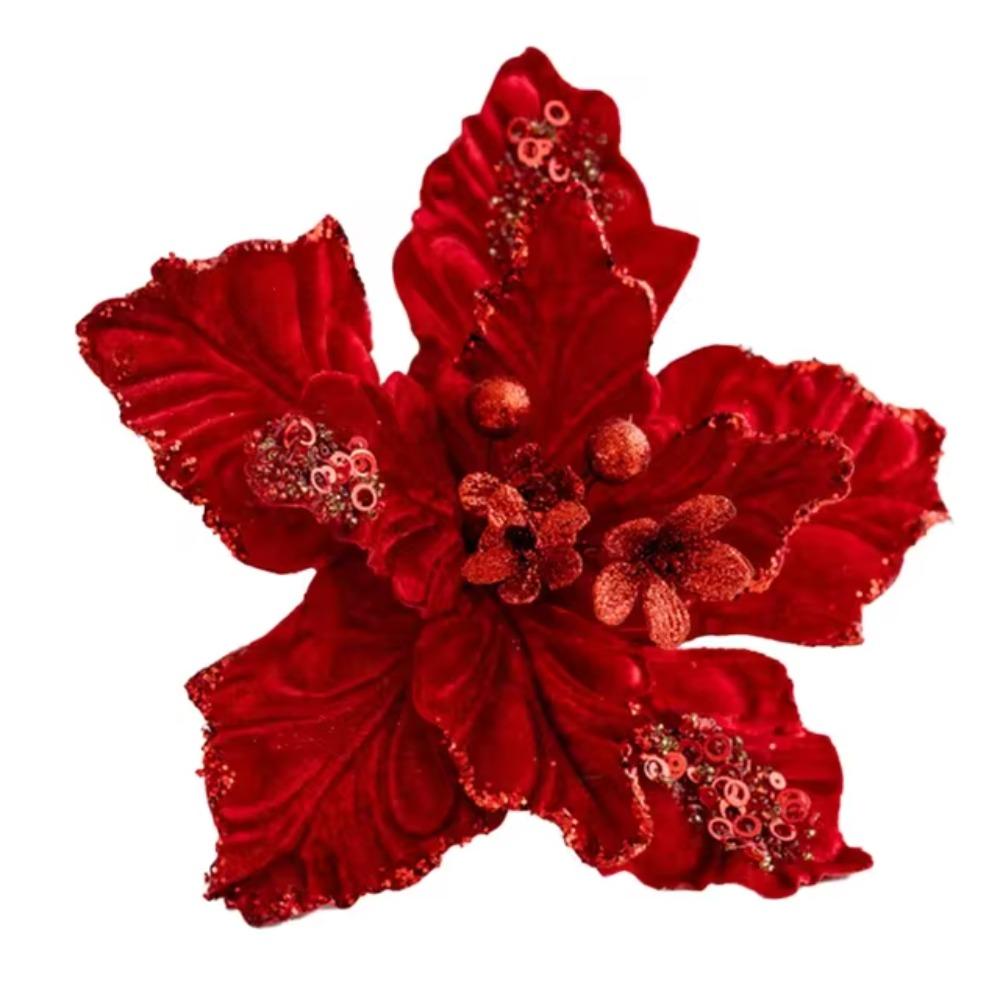 DIY Artificial Poinsettia Flower Simulation Sequins Flower Christmas Tree Decorations  Party Gifts