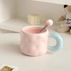 Ceramic Mug with Lid + Spoon Cute Female Office Coffee Cup Contrast Couple Household Water Cup
