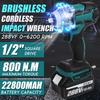 288VF Бесщеточный электрический ударный гайковерт, литий-ионный аккумулятор 1/2, 6200 об/мин, 800 Нм, динамометрический ключ, 110–240 В