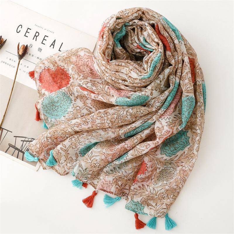 Four Seasons Женский Дорожный Солнцезащитный Шарф Художественные Аксессуары Фотография Балийская Пряжа Цветочная Шаль Растения Цветы