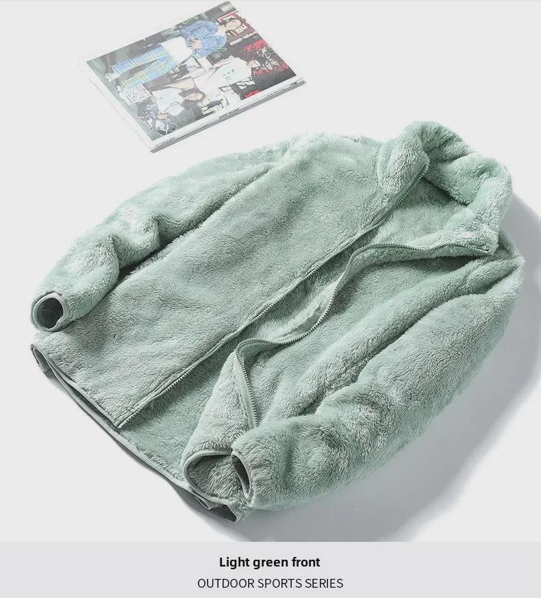 Двусторонняя куртка из кораллового флиса: Мужской и женский флисовый кардиган для активного отдыха на весну, осень и зиму.