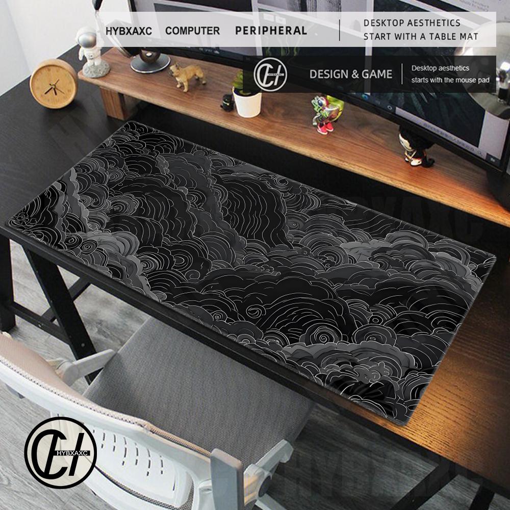 Dark Swirling Clouds Desk Mat Xl Dark Aesthetic Gaming Mousepad Black Japanese Clouds Desk Mat Black And White Lines Mouse Mats