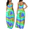 Women Gradient Tie-Dye Sleeveless V Neck Maxi Dress Sundress Beach Long Dres