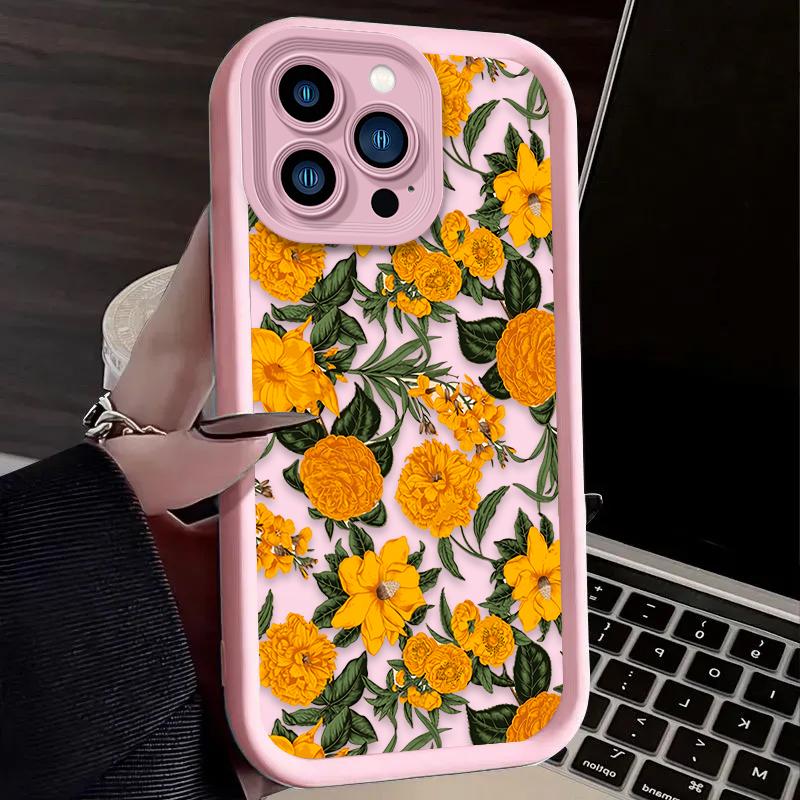 Красивый чехол с подсолнухами для iPhone 17 Air 16 16E 15 14 13 12 11 Pro Max X XS X S Max XR SE 2020 SE4 7 8 Мягкая силиконовая накладка