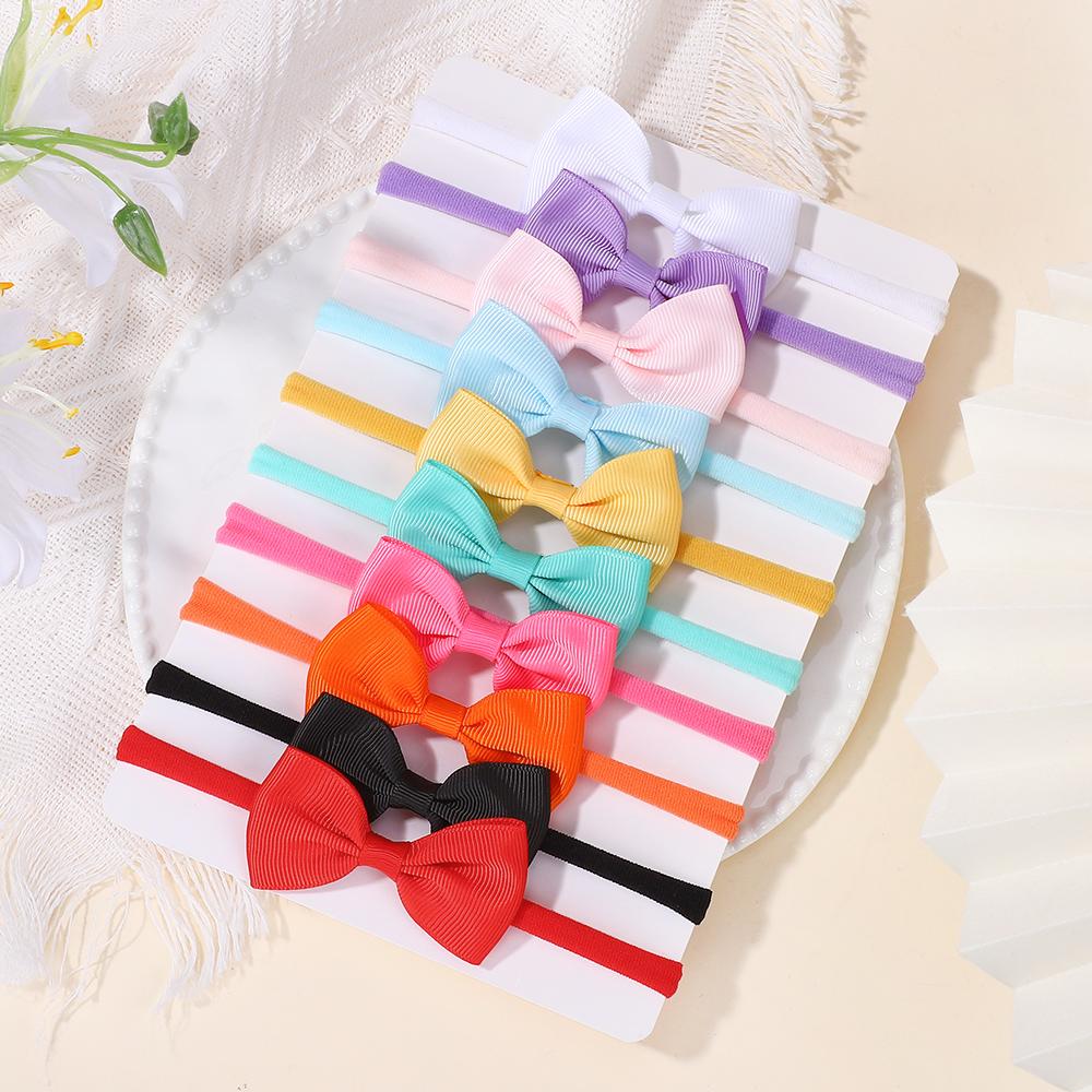 10Pcs/set 2.7inch Bows Ribbon Hair Band Lovely Casual Elastic Head Band Solid Cute Baby Bowknot Toddler Headtie Gifts