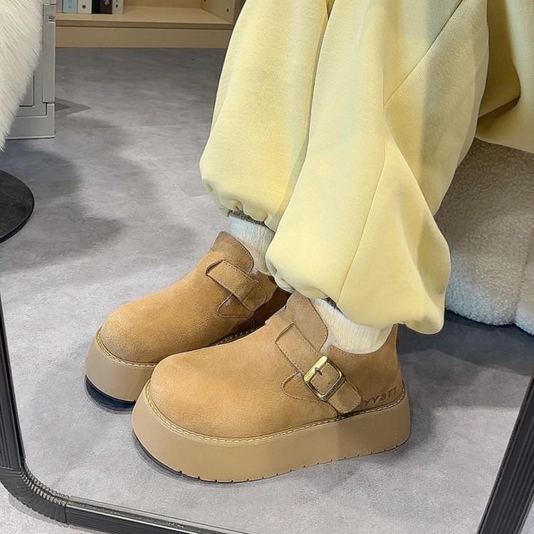 Winter Birkenstocks women's thick soles increase in height, genuine leather cowhide piled and thickened fluff, one pedal, lazy Birkenstocks shoes