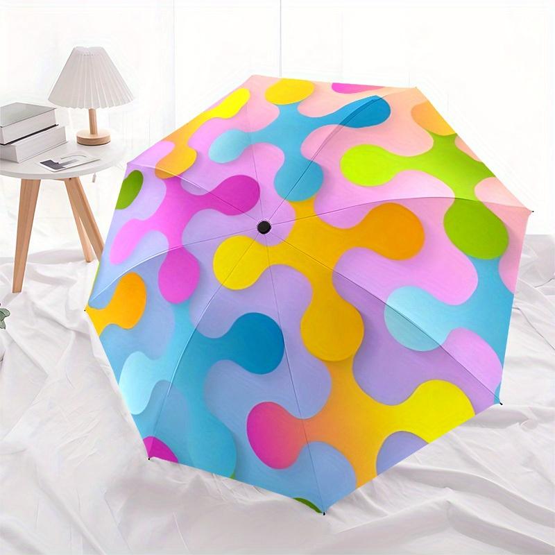 1pc Colorful Abstract Pattern Automatic Folding Umbrella, Portable & Foldable Design with 8 Ribs, Casual Outdoor Accessory yy250729046