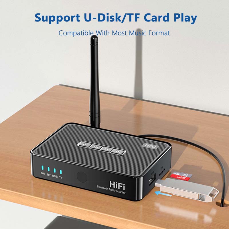 VAORLO Беспроводной адаптер NFC U-Disk TF Play с разъемом для микрофона Поддержка караоке Стерео Музыка Bluetooth-приемник Передача на большие расстояния