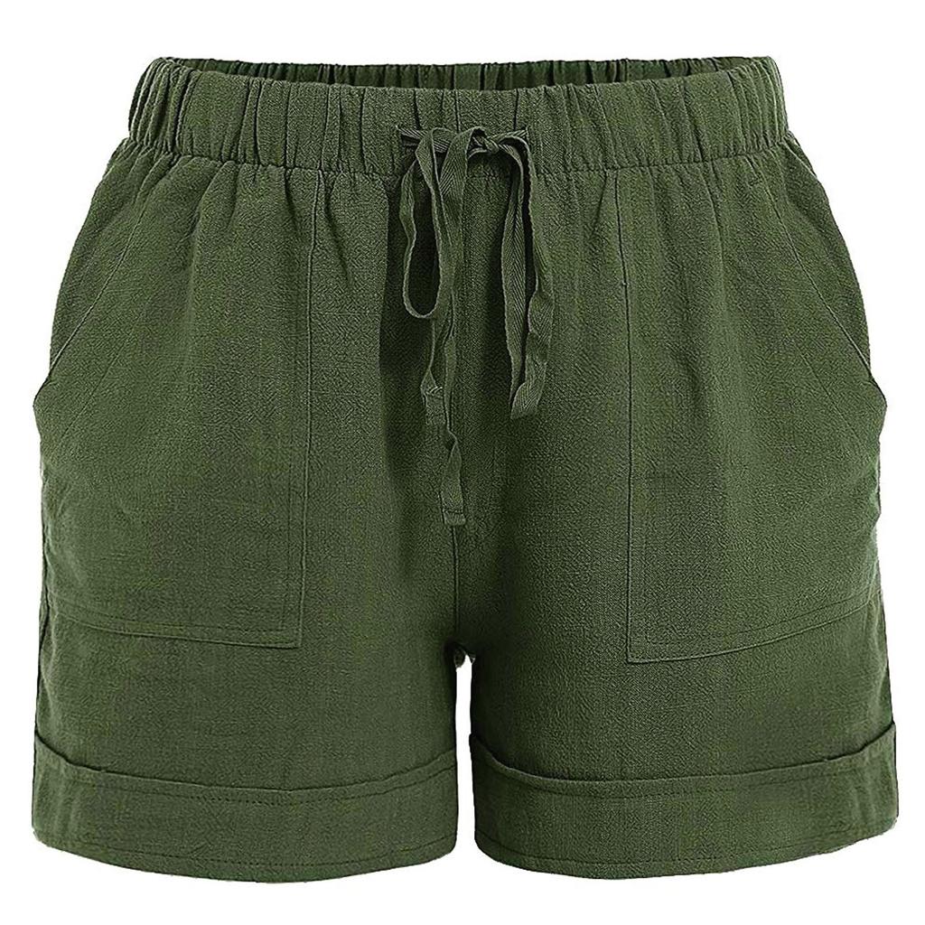 Женские однотонные шорты с уздечкой и карманами для свободного времени, шорты с эластичной резинкой на талии, брюки