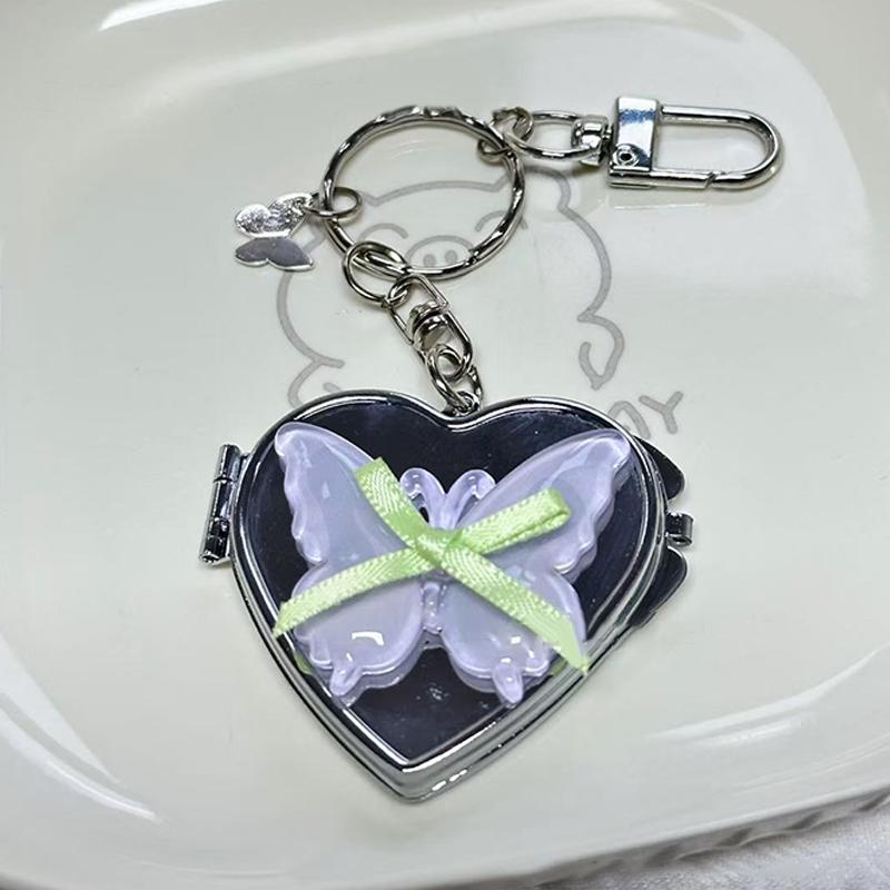 Милая бабочка в форме сердца складное зеркало брелок Y2K модный металлический брелок автомобильный держатель для ключей сумка подвеска украшение для девушки подарок