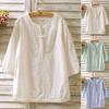 Elegant Women Vintage Cotton Linen Blouse With Flax Loose 3/4 Sleeve Tunic