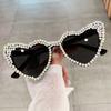 Retro Large Frame Diamond Set Sunglasses Peach Heart Love Sunglasses Women's Metal Hinge Personality Glasses