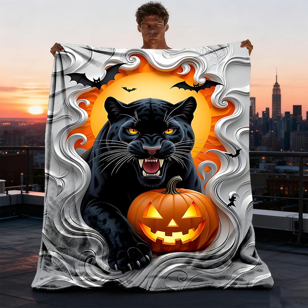 1pc Black Panther Print Outdoor Blanket, Lightweight Polyester,
