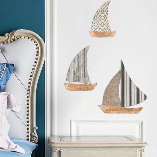 3 Pcs Wooden Sailboat Nautical Wall Art Rustic Ocean Coastal Hanging Sculpture Mediterranean Style Lake House Wall Decor for Bathroom