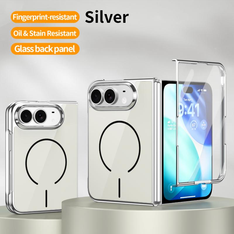 For iPhone Duo Case Magnetic Plated Glass Back Cover Foldable Phone Shockproof Protective Cover