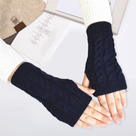 1 Pair Women Winter Gloves Crochet Knitting Mittens Warm Half Fingers Solid Color Elastic Anti-slip Gloves Twist Pattern Women