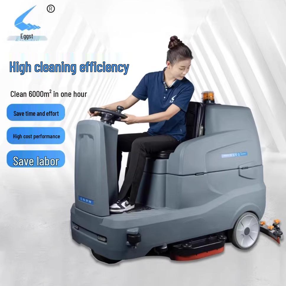 Automatic Ride-On Floor Scrubber with Dual Brush & Vacuum