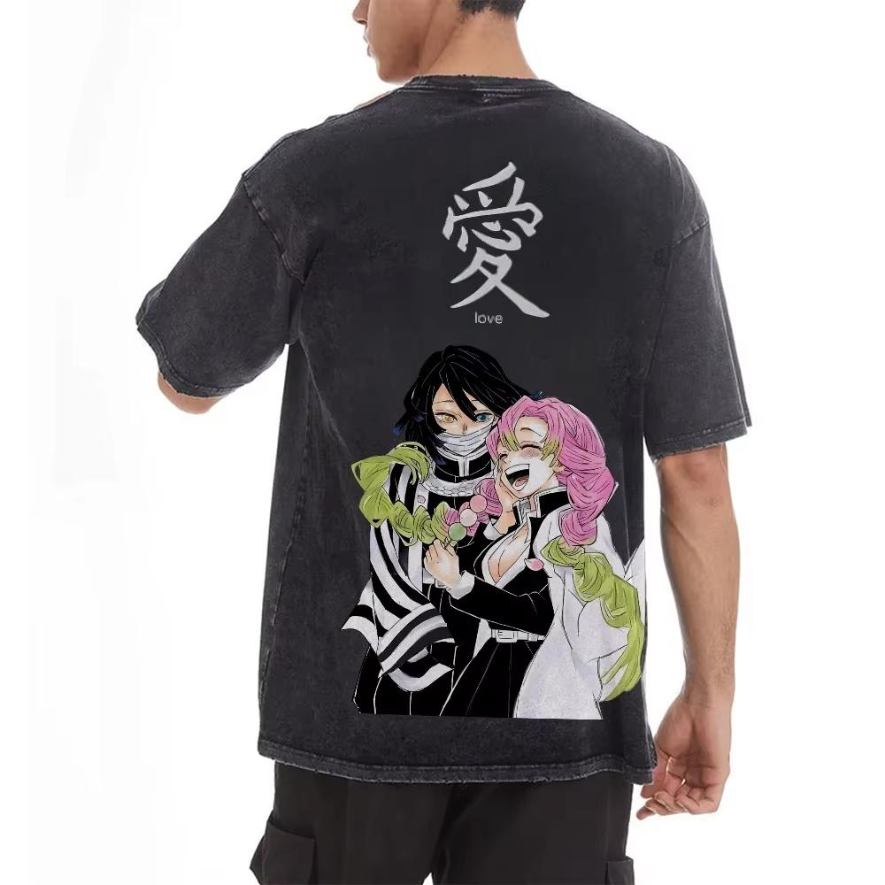Demon Slayer Anime Kimetsu No Yaiba Printed Tshirt Mens and Womens Washed Tshirt High Quality Vintage Cotton Tshirt YK Top