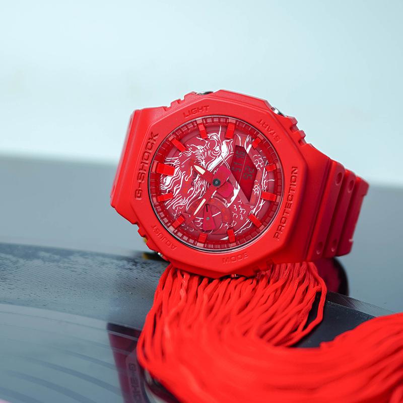 Casio Мужские часы с двойным дисплеем (жидкокристаллический/аналоговый) Серия Красные Часы GA-2100-4A-