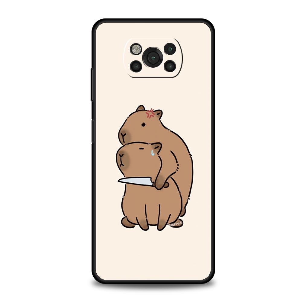 Чехол для телефона для Xiaomi Poco X6 X5 X4 Pro 5G X3 NFC F5 F4 M5 M4 M3 F3 GT C51 C50 C55 Мягкий силиконовый Черный чехол Мультяшная капибара