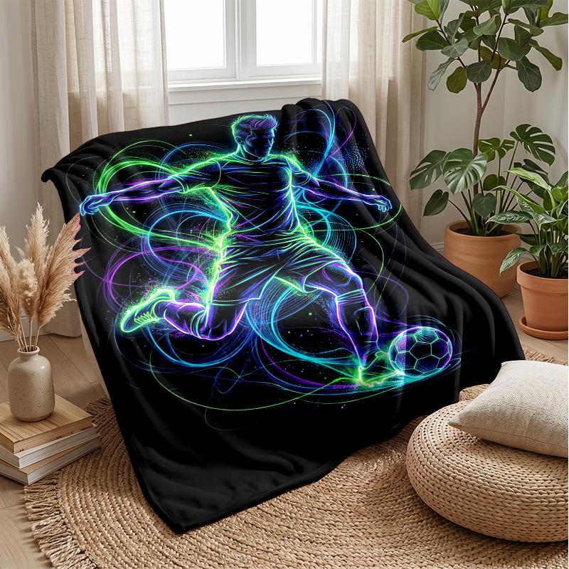 Neon Soccer Player Theme blanket Lightweight Warm Flannel Blanket Decorative Throw Blanket for Home Decoration