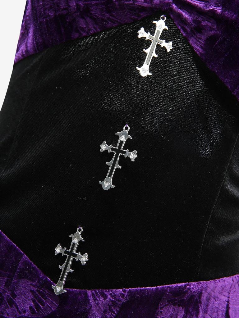 Платье-комбинезон Rosegal Gothic Plus Size из бархата с тиснением, бабочками, разрезами, крестообразным декором, отделкой в виде цветка розы, рюшами