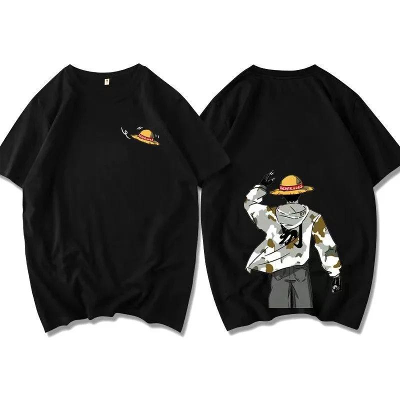 Летняя мужская хлопковая футболка с японским аниме Monkey D Luffy повседневная уличная модная футболка с коротким рукавом топы футболки мужская одежда