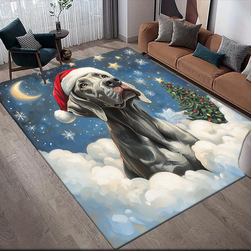 Christmas dog Home Sofa Decoration for Living Room & Bedroom, Non‑Slip Play Flannel Floor Mat for Game Room