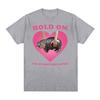 Moo Deng Hold On Im Overstimulated Pink Heart Baby Hippo Funny Meme T Shirt Unisex Vintage Harajuku Tshirt