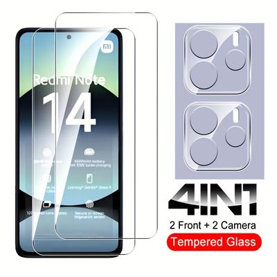 [2+2] 4 шт. Защитная пленка для экрана для XIaomi Redmi Note 14/ Note 14 5G, защитное стекло для объектива камеры Note14 HD, прозрачное стекло