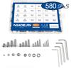 NINDEJIN 580Pcs/Set Hex Socket Cap Head Screw Nut Set Stainless Steel M2 M3 M4 M5 Hexagon Flat Round Cap Head Screw Assorted Kit