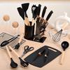 19-Piece Silicone Knife Set with Cutting Board, Spatula, Ladle, and Acrylic Block.