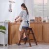 Three-Step Solid Wood Folding Ladder Stool: Multifunctional for Kitchen and Bar Use