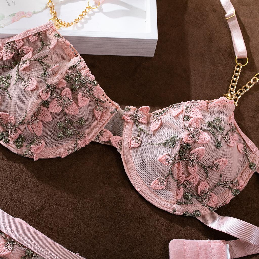 Sexy Lingerie Flower See-through Sexy Three-Piece Suit