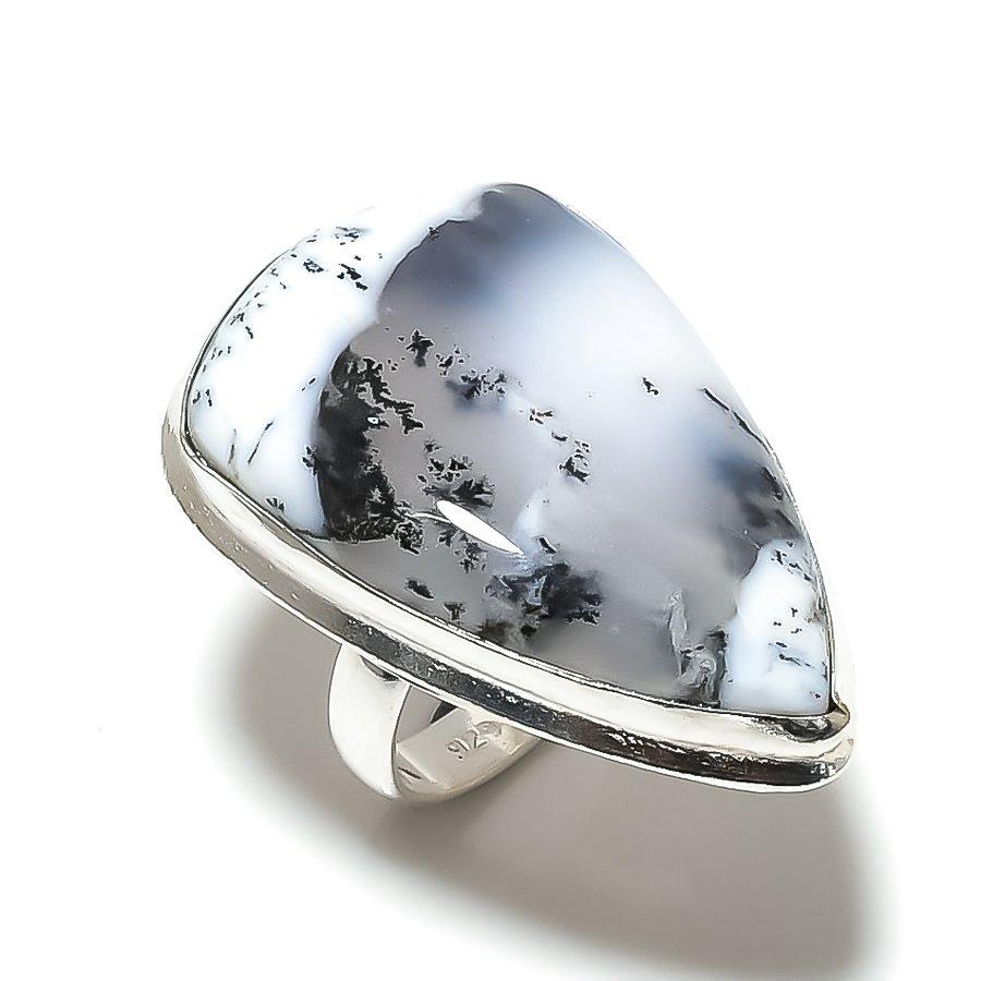 Дендритовый Опал Драгоценный Камень Серебро 925 пробы Подарок Ювелирное Изделие Кольцо Размер 8