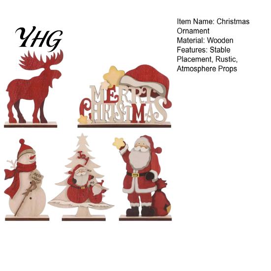 Solid Wood Santa Claus Figures Nordic Christmas Ornaments, Reindeer Snowman Figurine, Retro Ornaments Rustic Desktop Decoration for Holiday