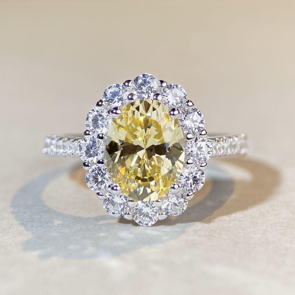 Женское овальное кольцо-паве из стерлингового серебра 925 пробы с сапфиром - Роскошный европейский и американский стиль.