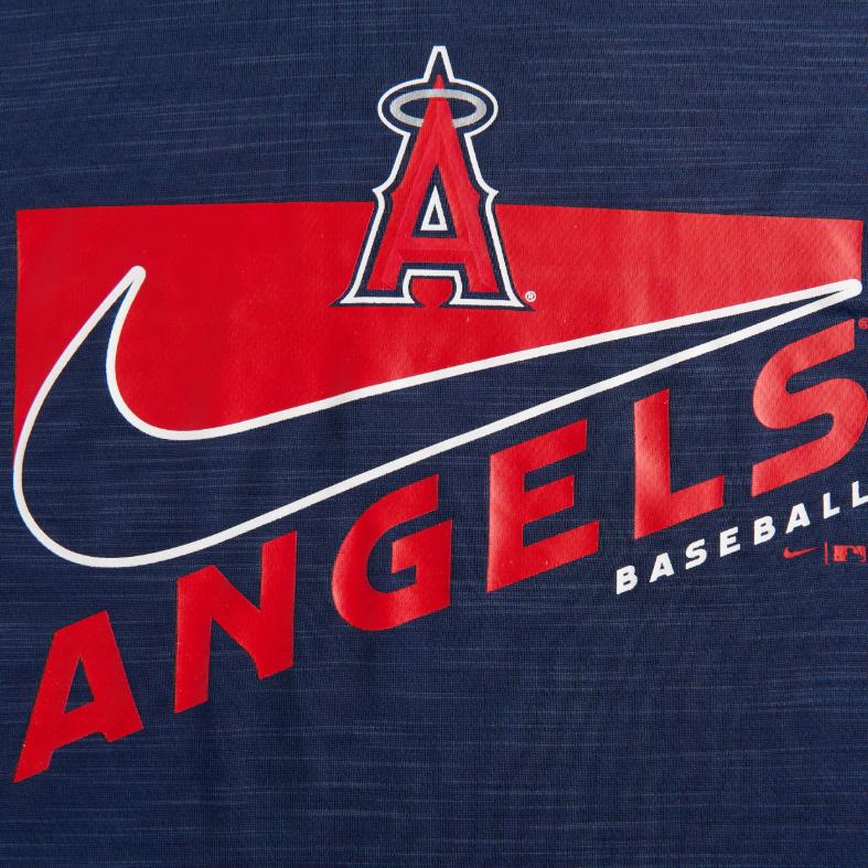 Nike MLB Collaboration Angels Baseball T-Shirt Dri-Fit Series Brand Logo Quick-Dry Crew Neck Short Sleeve Kids Tops Navy-Blue 3Z3B7SBG6-LAA