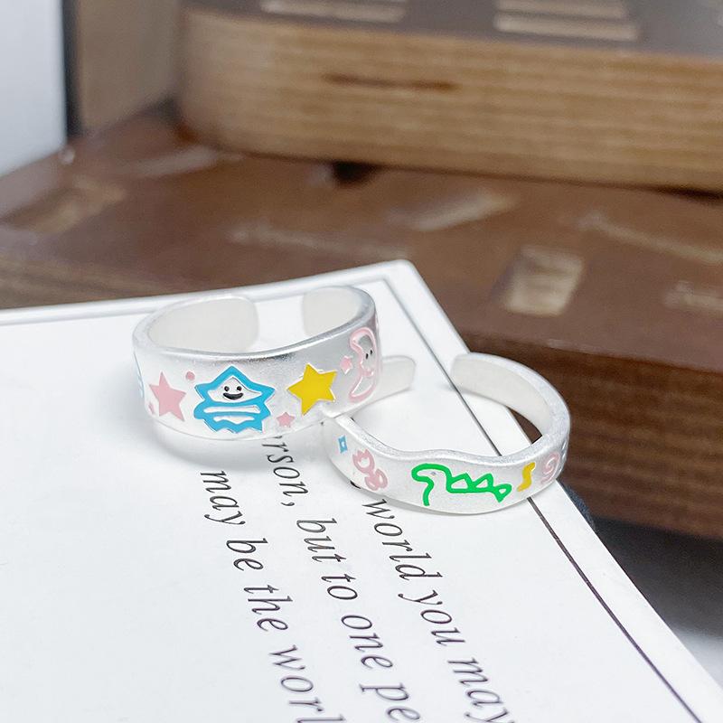 Эмалированное кольцо-разомкнутое кольцо с раскрашенным динозавром, женский нишевый дизайн, милое контрастное кольцо на указательный палец, регулируемое кольцо для ношения в несколько рядов