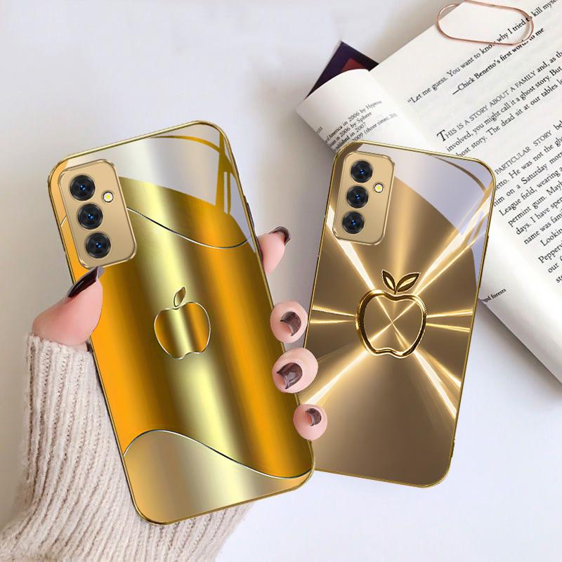 Теплый золотой милый яблоко Для Samsung Galaxy S 21 S22 S23 Plus S24 Ultra S20 FE 25Ultra S21+ S9+ 22Plus Золотой стеклянный чехол для телефона