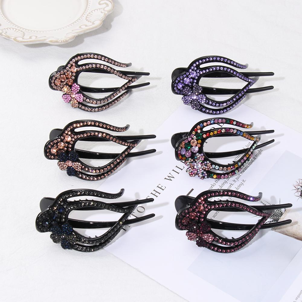 Women Flexible Styling Tool Hairpins Heart Flower Rhinestone Hair Clip Hollow Claws Acrylic