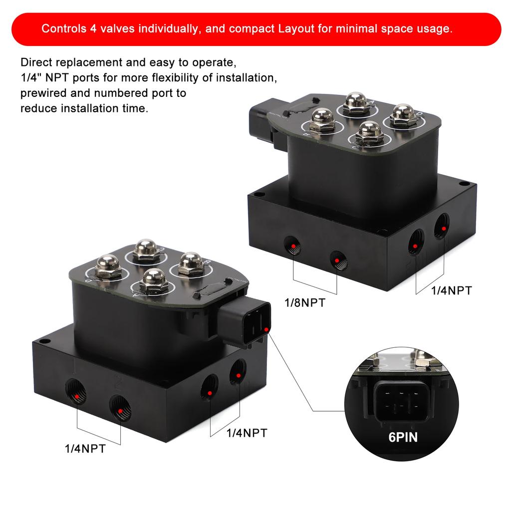 Universal 12v 4 valves Air Suspension Manifold Anti Vibration Suspension Manifold Valve With Remote Controller 0-200psi