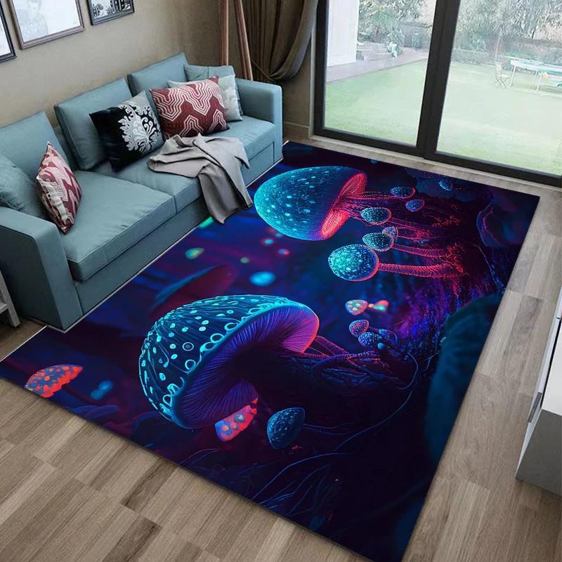 Psychedelic Mushrooms Carpet for Living Room Game Rugs Soft Floor Cartoon Rugs Bathroom Rug Mat Yoga Mat Home Decor Area Rug