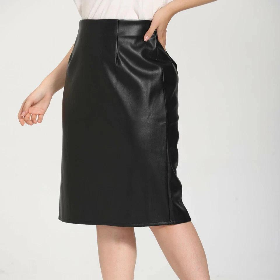 Формальная Стильная Модная Женская Юбка Черная Ручной Работы Кожа Натуральная Овчина