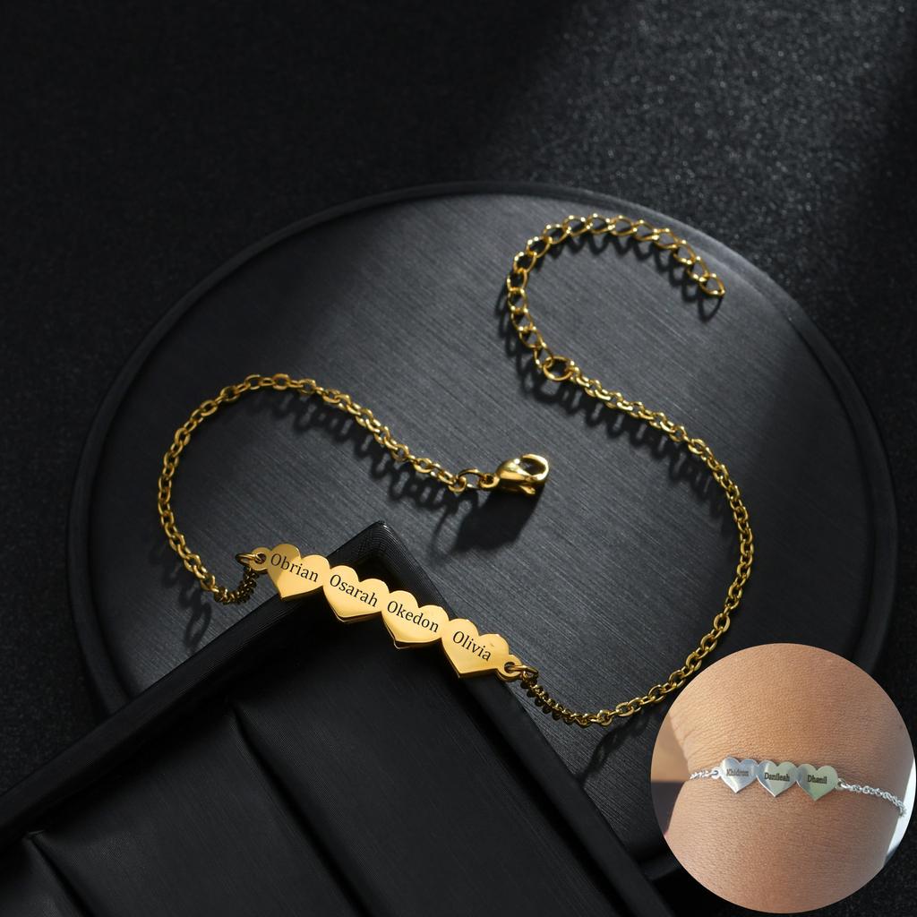 Sifisrri Customized Heart Family Name Bracelet For Women Men Stainless Steel Personalized Nameplate Gold Color Jewelry